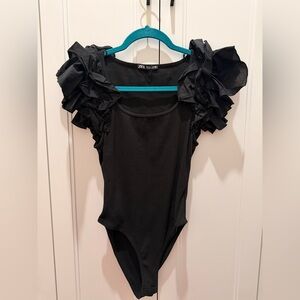 Zara Black Ruffled body suit
